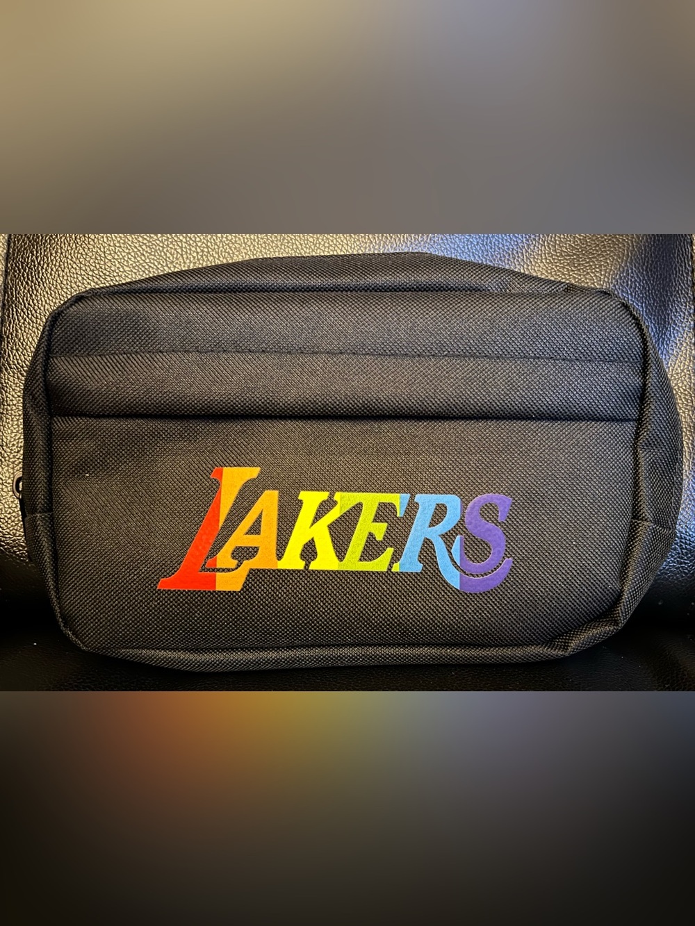 Rainbow 'LAKERS' Logo Black Canvas Pouch